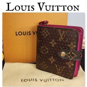 Louis Vuitton Monogram Perforated Compact Zip Wallet Fuchsia W/ COA Limited Edit